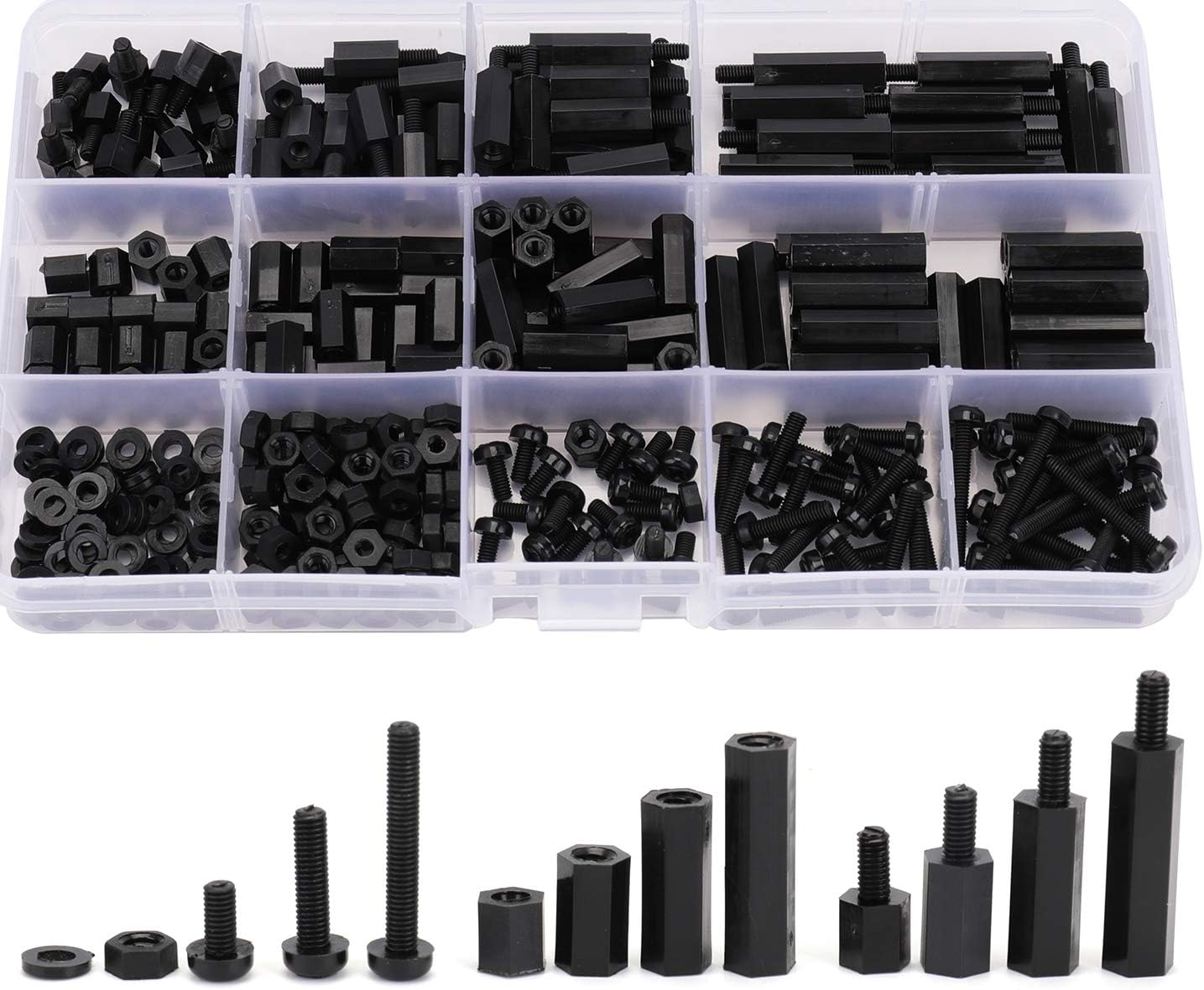 Jucoan 380 PCS M3 Nylon Standoff Kit, Male Female Nylon Hex Spacer Screws and Nuts Assortment Kit, Threaded Pillar Spacers Standoffs and Screws for Circuit Board PCB Motherboard Mounting