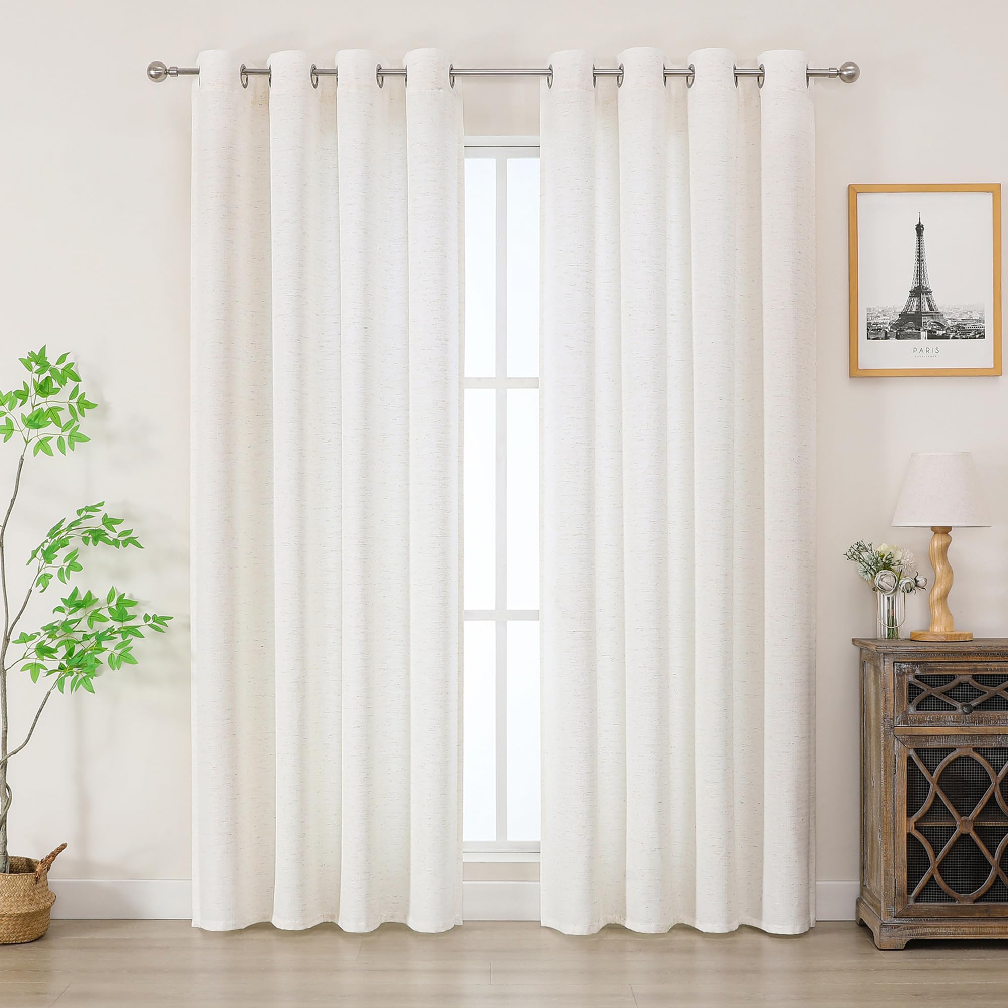 Simplebrand Beige Faux Linen Texture Curtains for Living Room, 183 CM Drop Net Curtains for Windows, Privacy Panels with Eyelet Top for Bedroom/Nursery Room/French Door, Set of 2, W140 x H 183 CM โ image 1