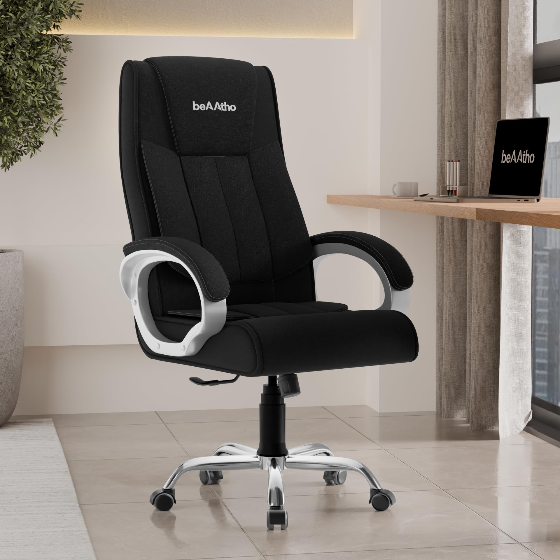 beAAtho® Berlin Orthopedic Boss Chair with 3-Years Warranty, Executive Office Chair Ergonomic High- Back Chair-Cushioned Seat & Armrests, Metal Base. (Fabric Black)-image-28