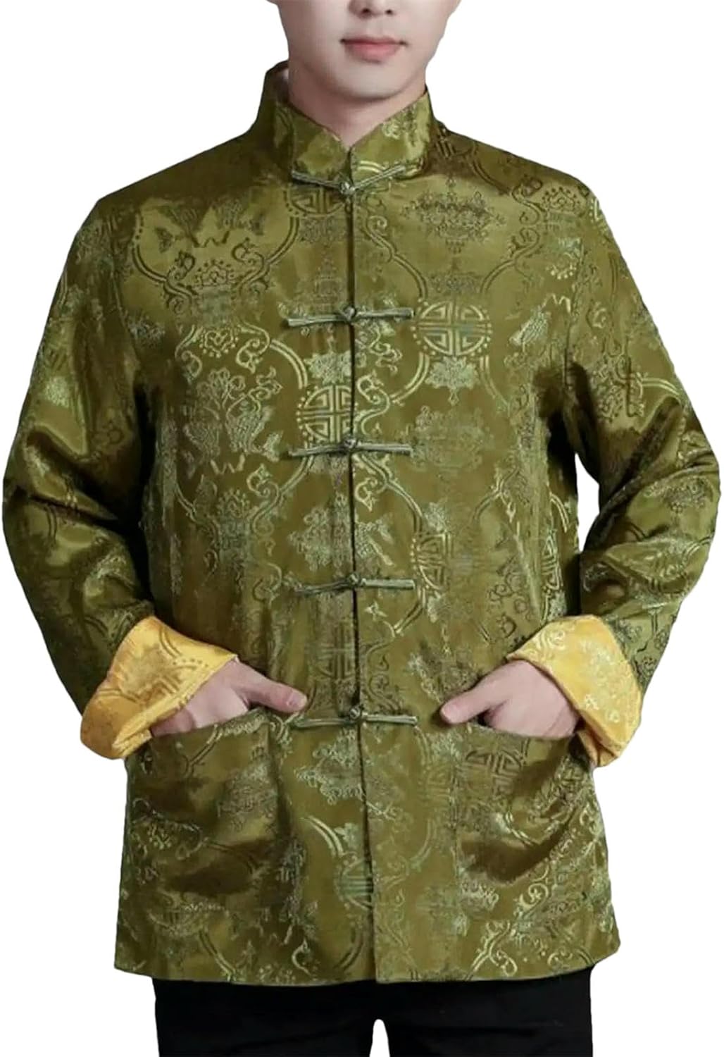 JXQXHCFS Men’s Reversible Chinese Tang Suit Jacket Mandarin Collar Frog Button Traditional Hanfu Kung Fu Coat Spring Autumn