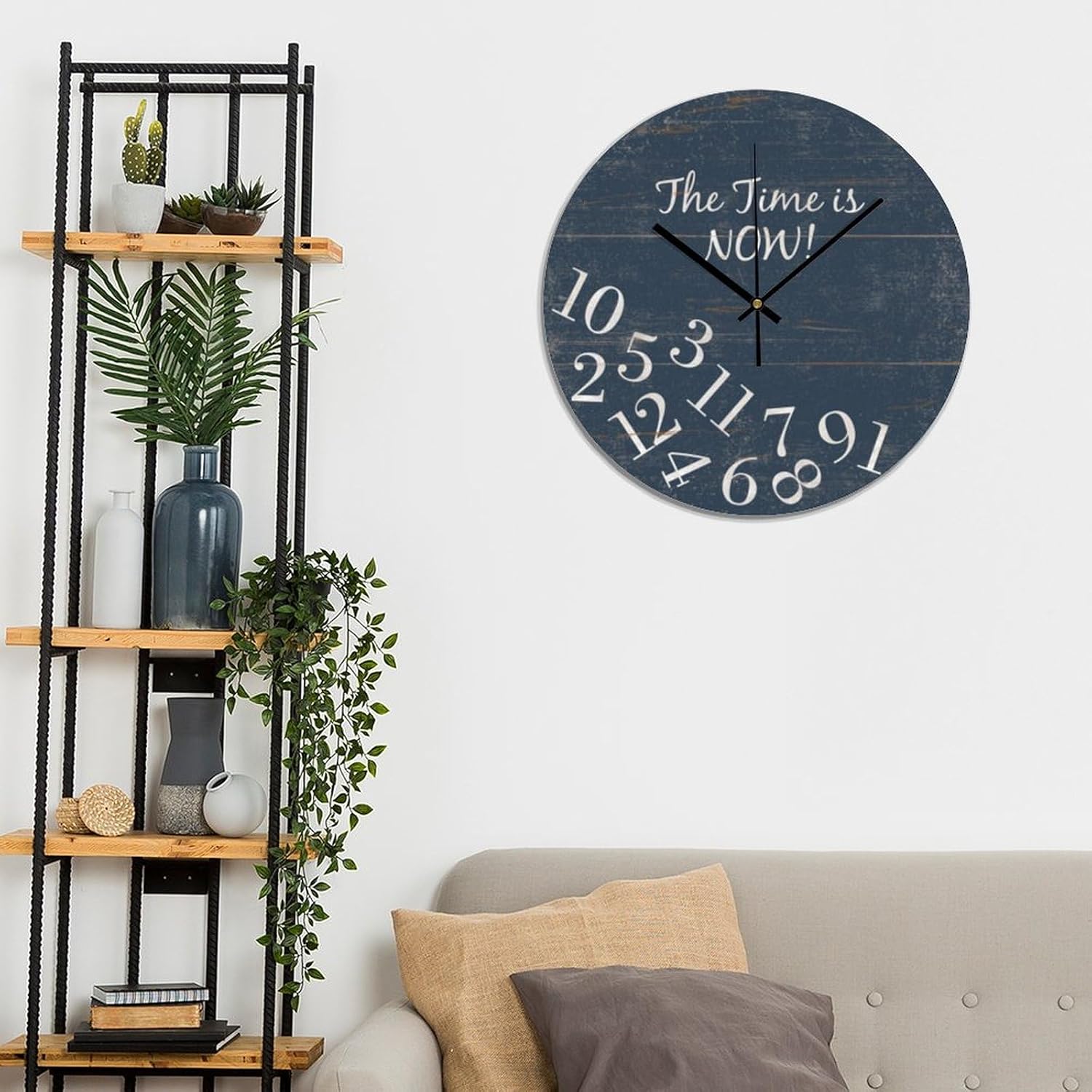 Wall Clock Silent Non Ticking Wooden Clocks The Time is Now Clock Battery Operated 15in, Round Farmhouse Clock, Rustic Clocks Decor for Home Kitchen Office
