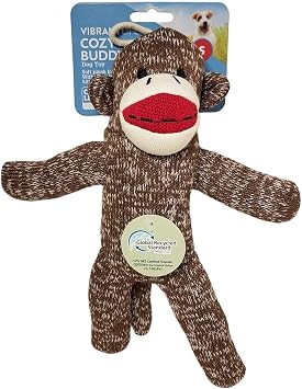 Vibrant Life Playful Buddy Sock Monkey Squeaky Dog Toy for Small to Medium Size Dogs, Colors May Vary, Washable