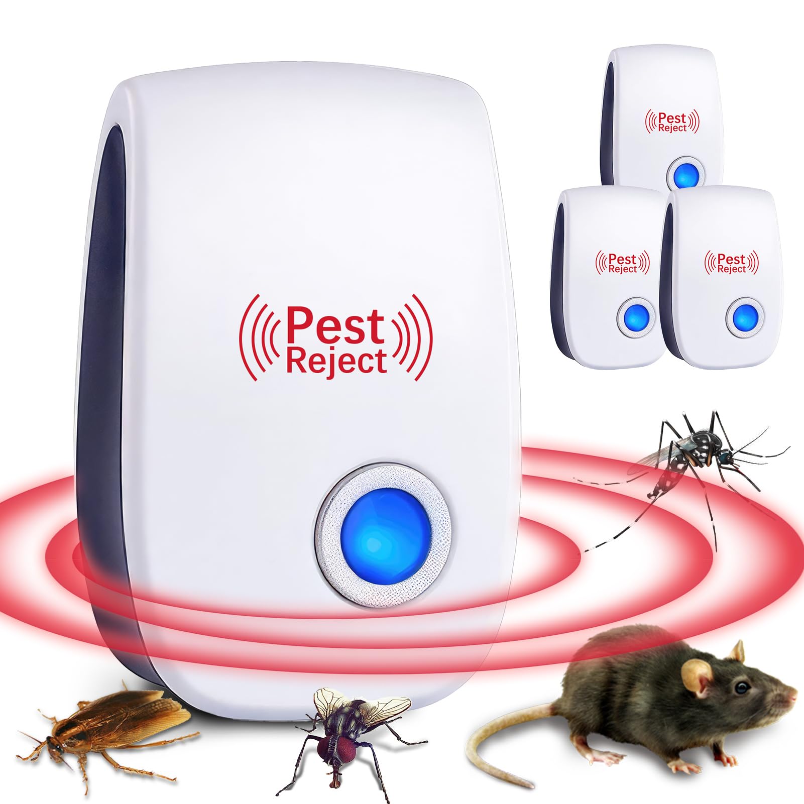 MegiaExist 4 pcs Mückenschutz Ultraschall Schädlingsbekämpfer,Mausefalle Elektrisch Insektenschutzmittel丨Indoor Schädlingsbekämpfung丨Pest Control Repeller für Kakerlaken,Fliegen,Mücken,Spinnen, Hausti