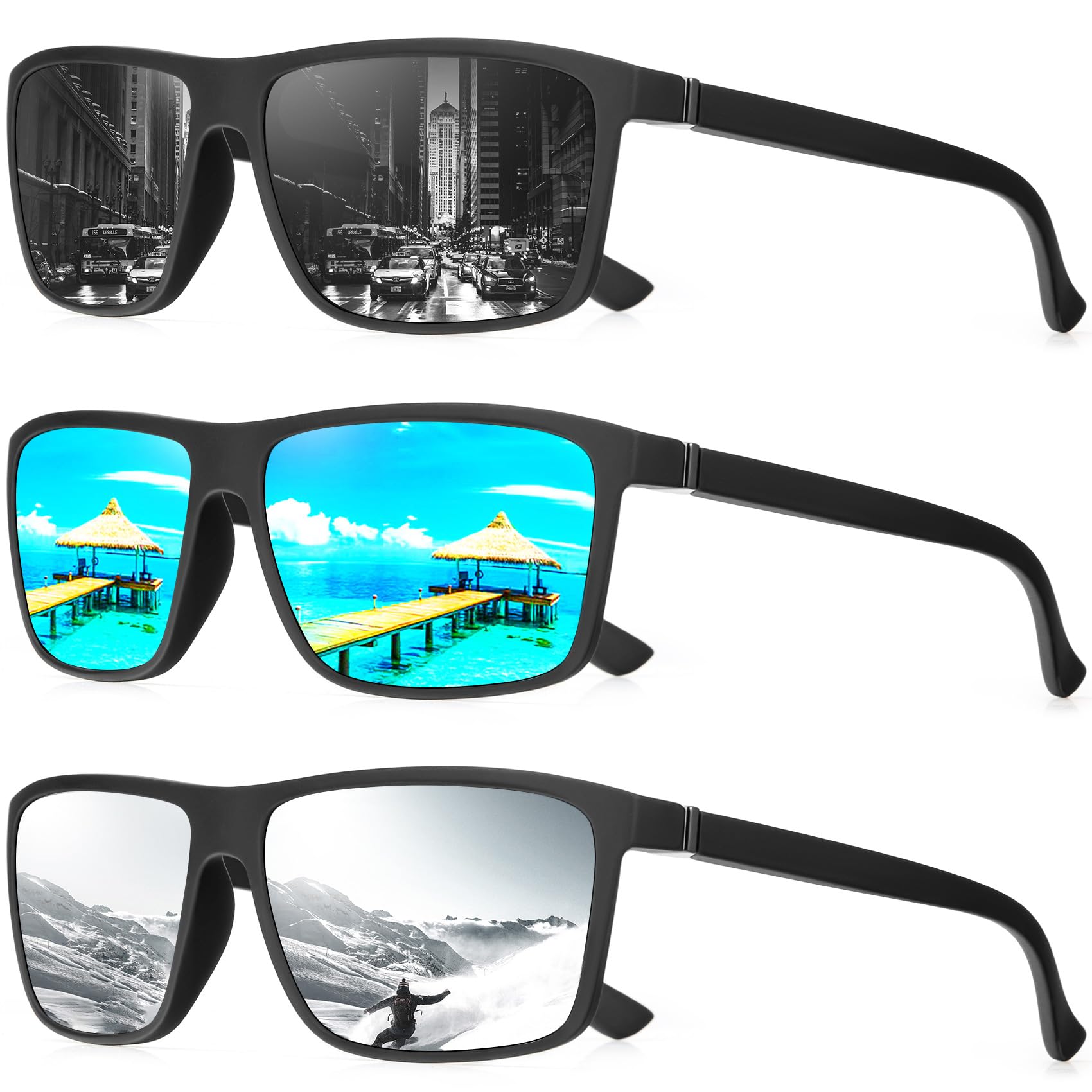 NSSIW Sunglasses Men Polarized Mens-Sunglasses: Classic Sun Glasses with UV400 Protection for Driving Fishing Golf 3 Packs