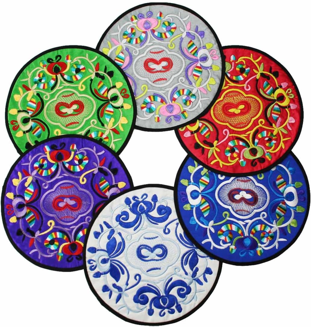 kilofly Vintage Ethnic Floral Design Placemat Value Pack, 6 pc Set, 7.7 inches