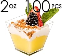 Vista 8 de DLux 100 mini tazas cuadradas de postre de 2 onzas (sin cucharas), taza de plástico transparente para aperitivos de parfait, pequeño cuenco