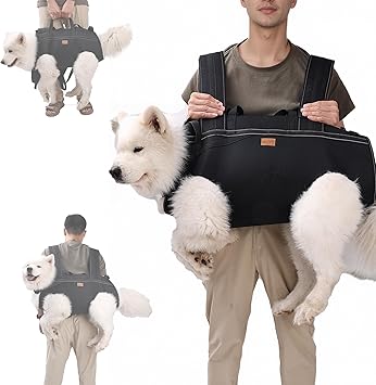 Dog Lift Harness Backpack Carrier for Large Dogs, Full Body Sling with Handle, Dog Harness for Joint Injuries, Arthritis, Ideal for Stairs, Elderly Dogs Black 2XL 50-66 LBS