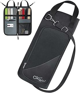 SNIGJAT Drumstick Bag with Crossbody Shoulder Strap, Drum Stick Bag with Large Capacity Anti-falling Pockets, Gifts for Drummers, Beginners in Band, Gig, Solid Drum Sticks Case w/Metal Hooks