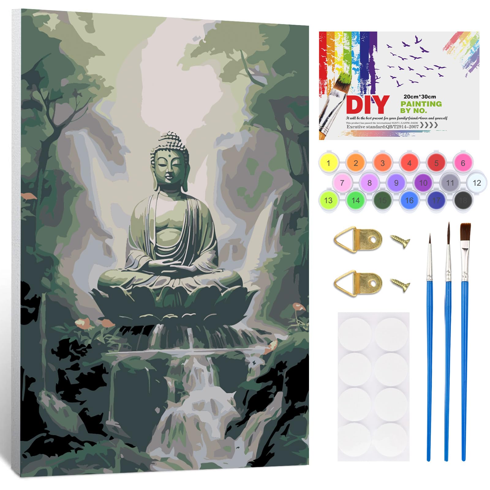NAIMOER Buddha Statue Paint by Numbers with Frame for Adults Kids, DIY Landscape Paint by Numbers for Age 6-12, Art on Canvas Gifts Home Wall Decor 8x12in