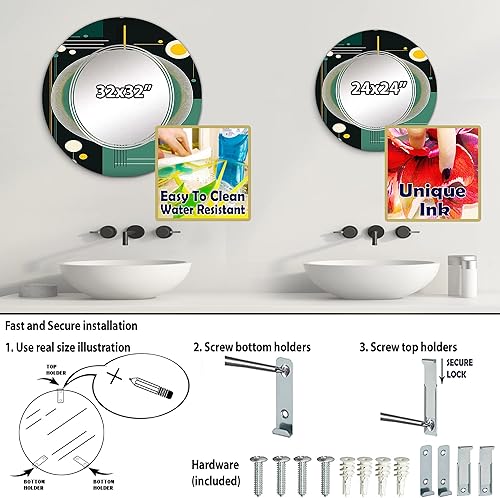 Miniatura 4 de Mid-Century Retro Dimensions IV espejo de tocador, espejos de baño, espejos de pared para sala de estar, dormitorio, espejo redondo, grande, 24 x 24