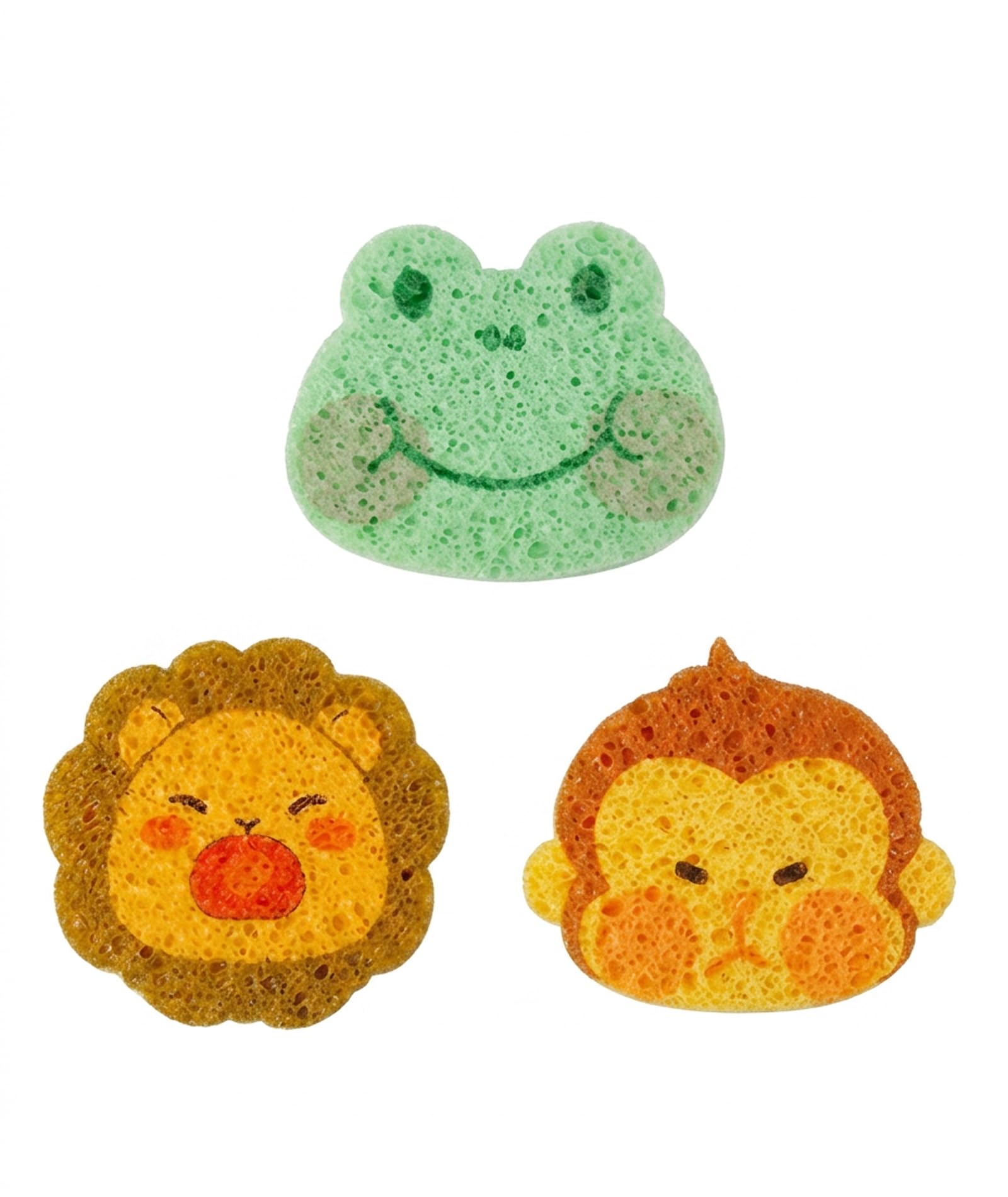 3-Pack Animal Shape Bath Sponge - Wood Pulp Cotton Body Scrubber and Shower Loofah Set for Kids and Family, Cute Frog, Lion and Monkey Design-image-16