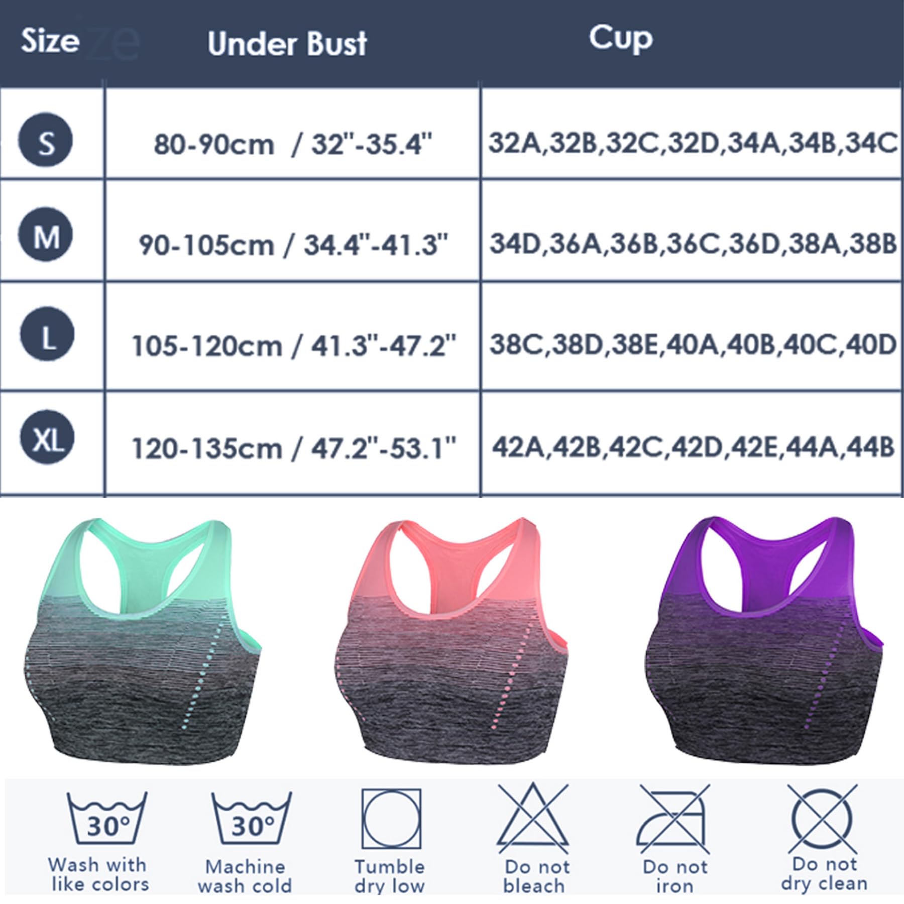 Sykooria Damen Sport BH Gepolstert Bustier Damen BH ohne Buegel Racerback Push up BH mit Farbverlauf Sport Top für Yoga Fitness