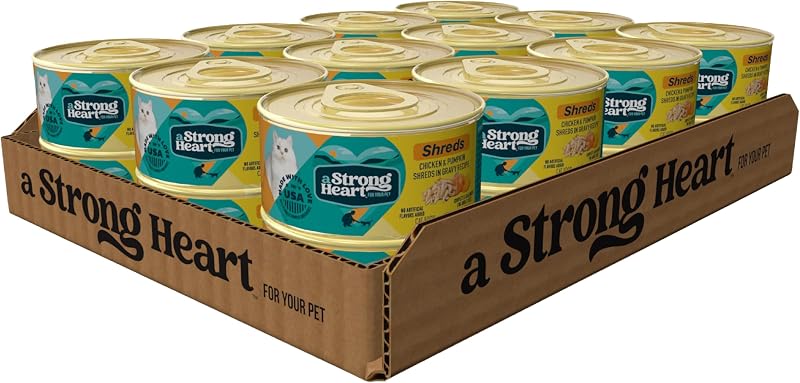 Ração úmida para gatos Strongheart com frango, abóbora e molho — Pacote com 24 latas de 85 g