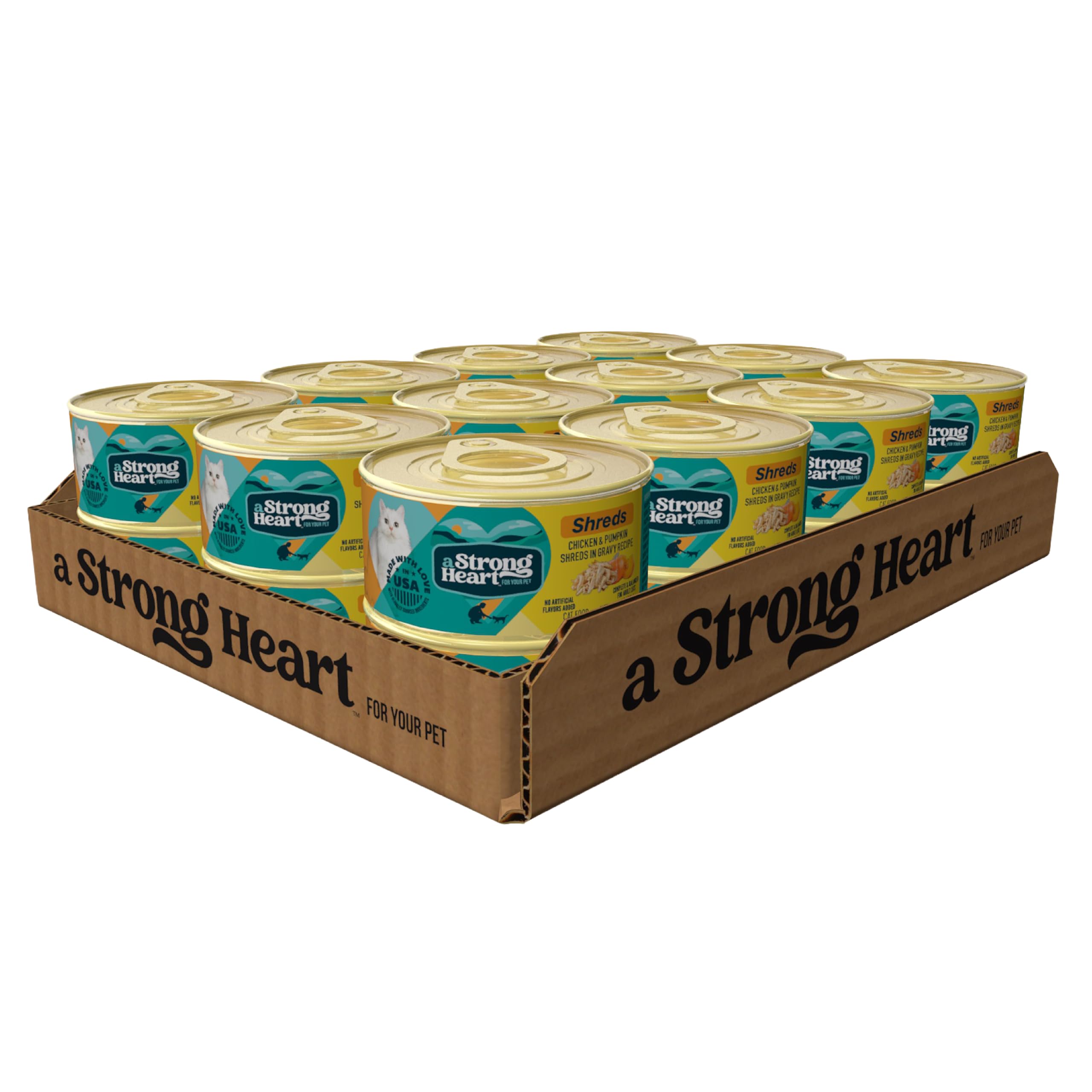 A Strong Heart Cat Food, Chicken &amp; Pumpkin Shreds in Gravy, 3oz, 24pk