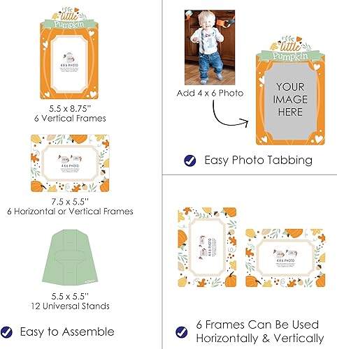 Miniatura 3 de Big Dot of Happiness Little Pumpkin - Fiesta de cumpleaños de otoño o baby shower, 4 x 6 pulgadas, marcos de fotos de papel, juego de 12