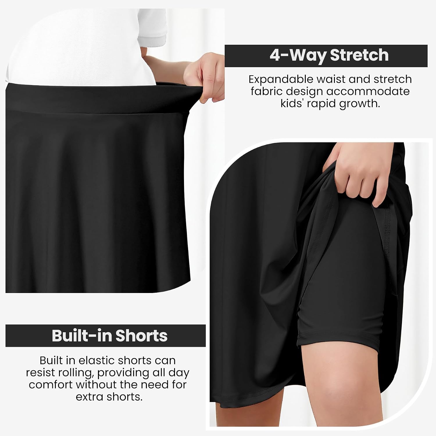 Zando Girls Skorts Knee Length School Uniform Skirts with Shorts Stretchy A-line Skirt Athletic Casual for 6-14 Years