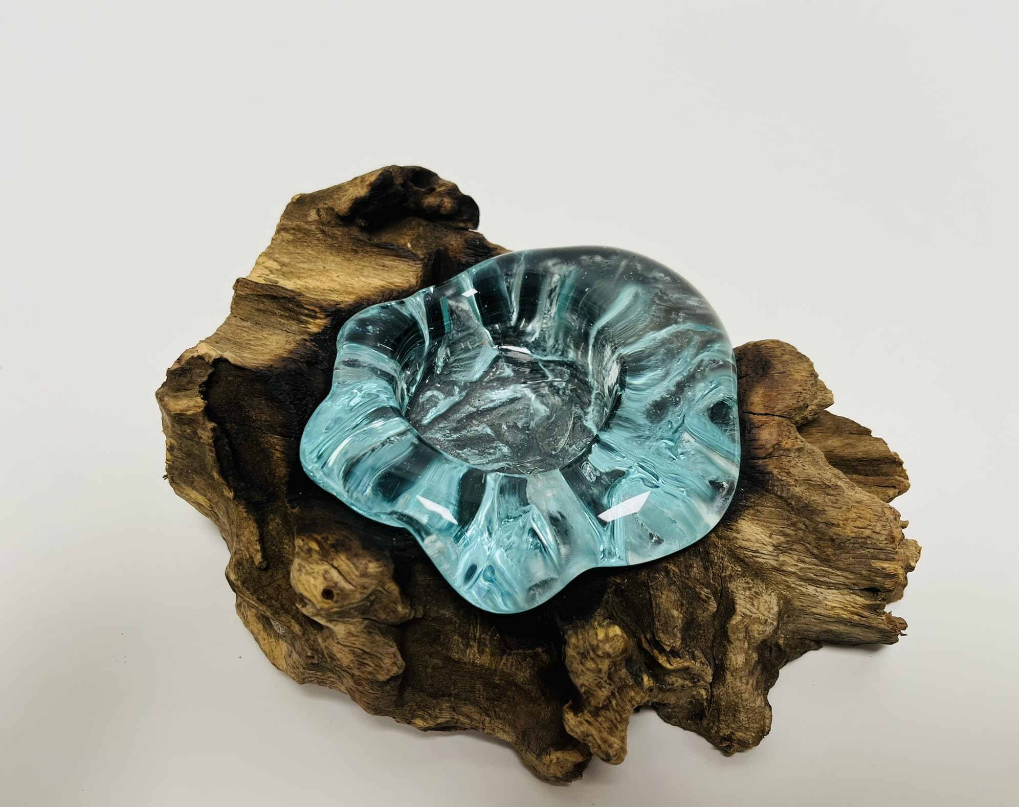 Molten Glass Candle Holder On Driftwood Base | Suitable for Tealights or Votives