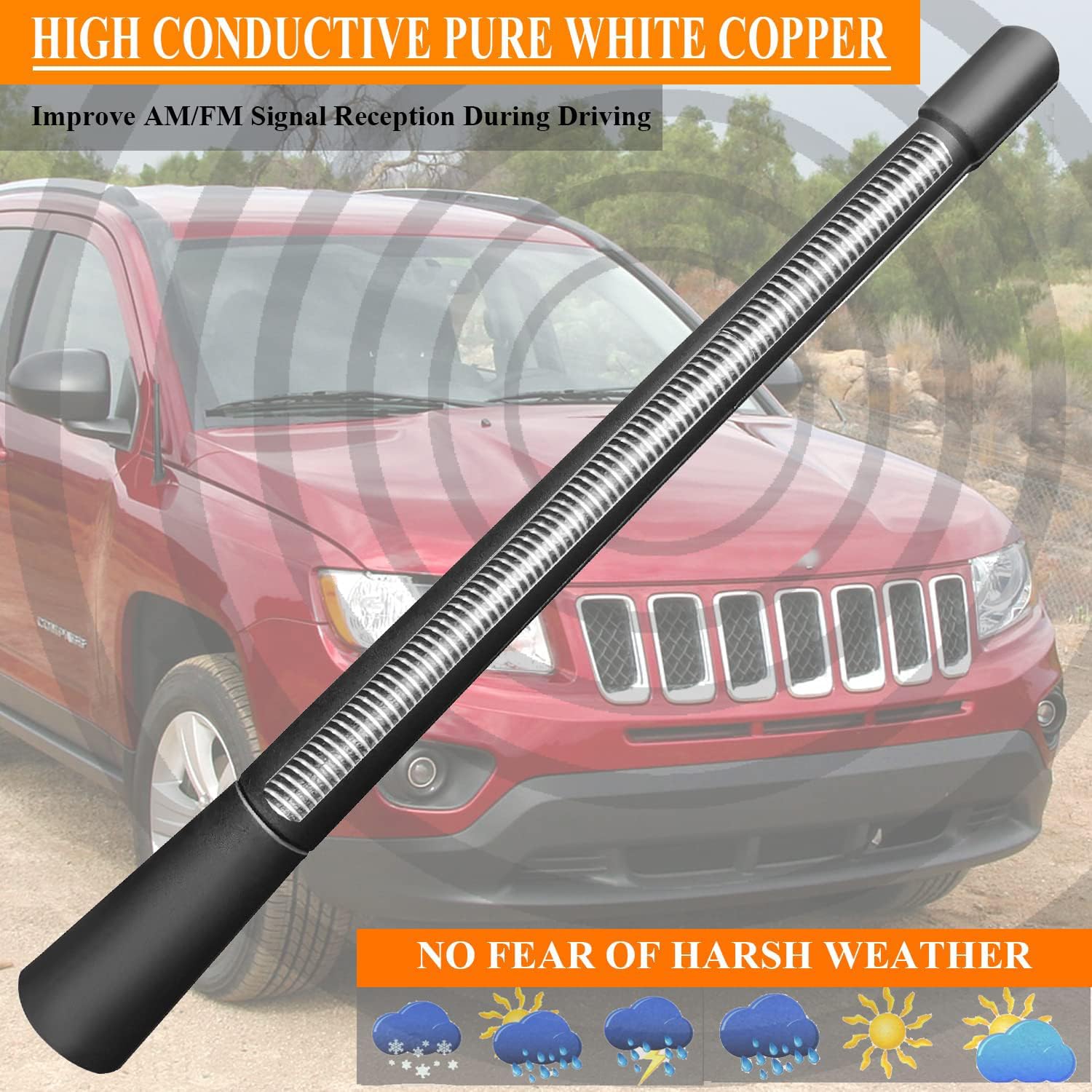 7 Inch Flexible Rubber Antenna Replacement for Jeep Compass (2007-2017), Antenna Mast for Jeep Compass 2007 2008 2009 2010 2011 2012 2013 2014 2015 2016 2017, Black