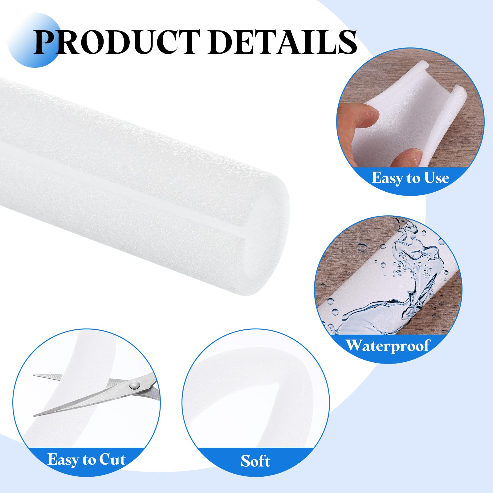 QUARKZMAN 3 Pcs Tube En Mousse D'Isolation De 0.75 Pouce 3.3 Pieds, Coussins De Tube Creux Pour Protection Hivernale Extérieure Contre Le Gel Chaude Et Froide, Blanc OD 1.1"