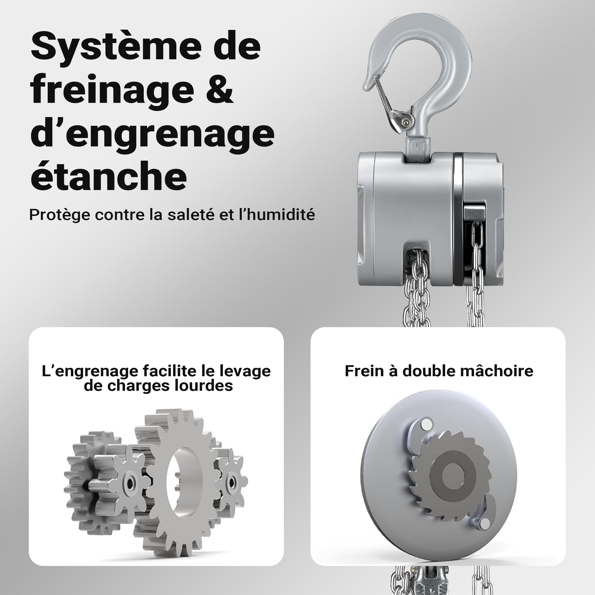 Wiltec Palan à chaîne Aluminium Charge jusqu'à 500 kg Treuil manuel Hauteur de levage 3 m G100 Palan à levier Système Levage Charges lourdes Traction Équipement Atelier