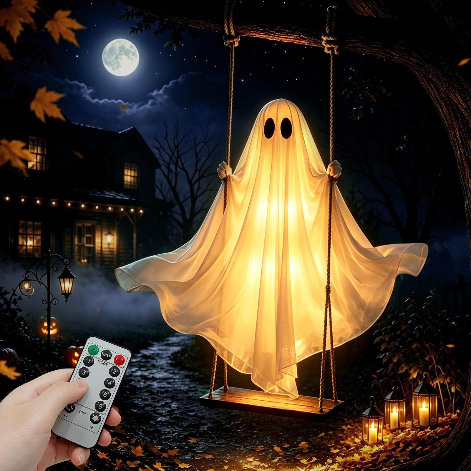KutaKuta Light Up Swinging Ghost Swinging Ghost Halloween Decorations