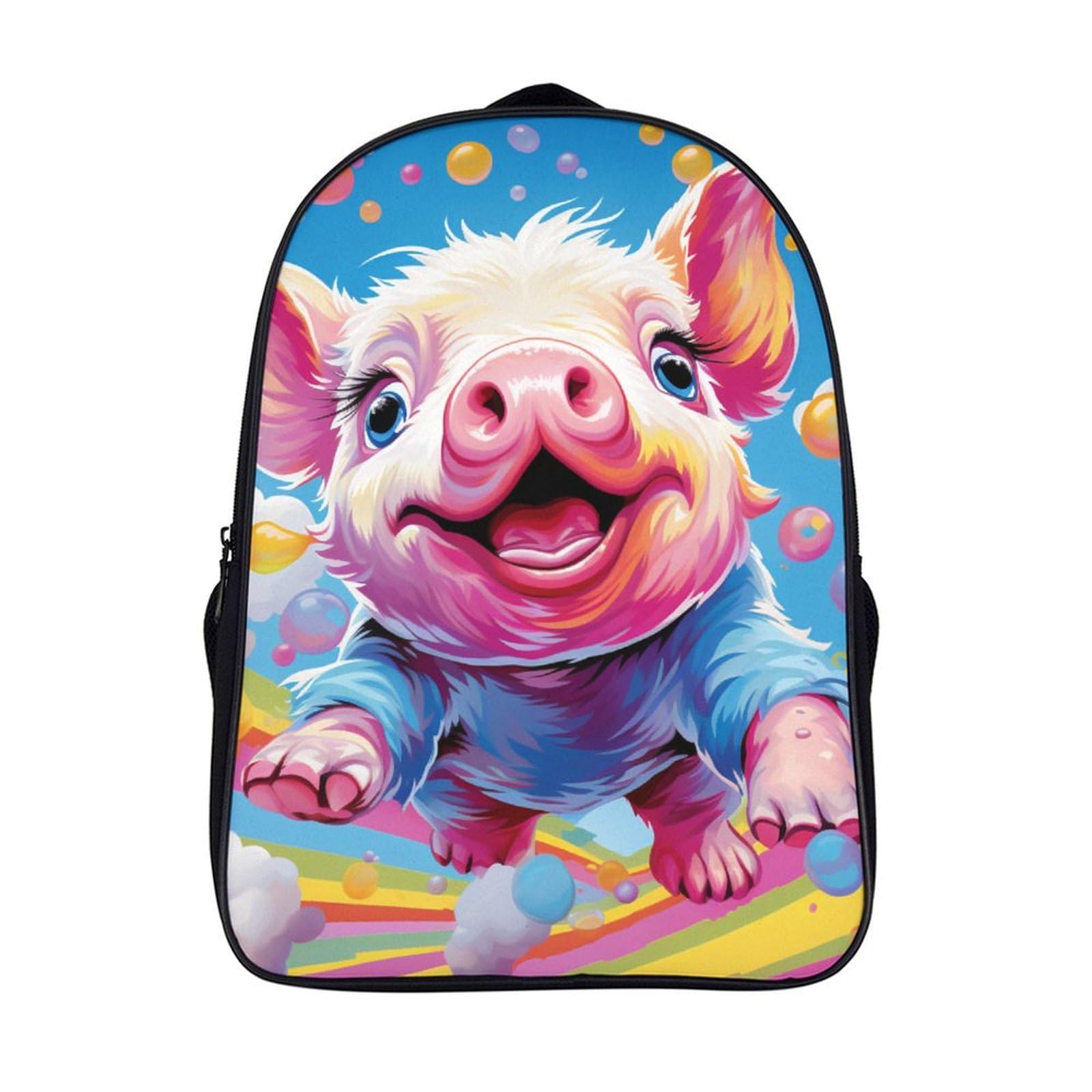 Mochila infantil de cerdito 40x28x16cm con capa plegable para colegio 7