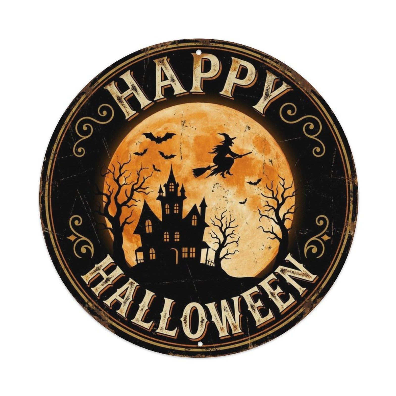 Moon Witch Silhouette Happy Halloween Positive Saying Metal Tin Sign