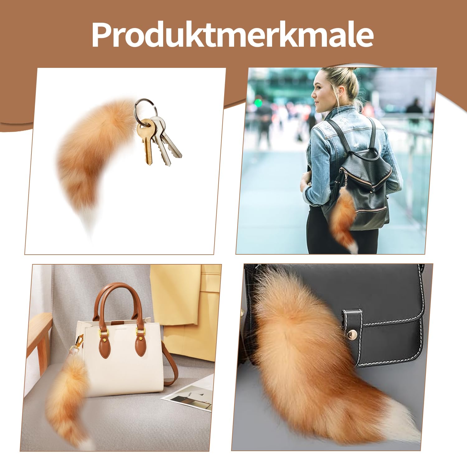 Voarge Zawieszka w kształcie lisiego ogona, duży breloczek do kluczy, do samochodu, breloczka, miękki, puszysty, gęsty, lisi ogon, L