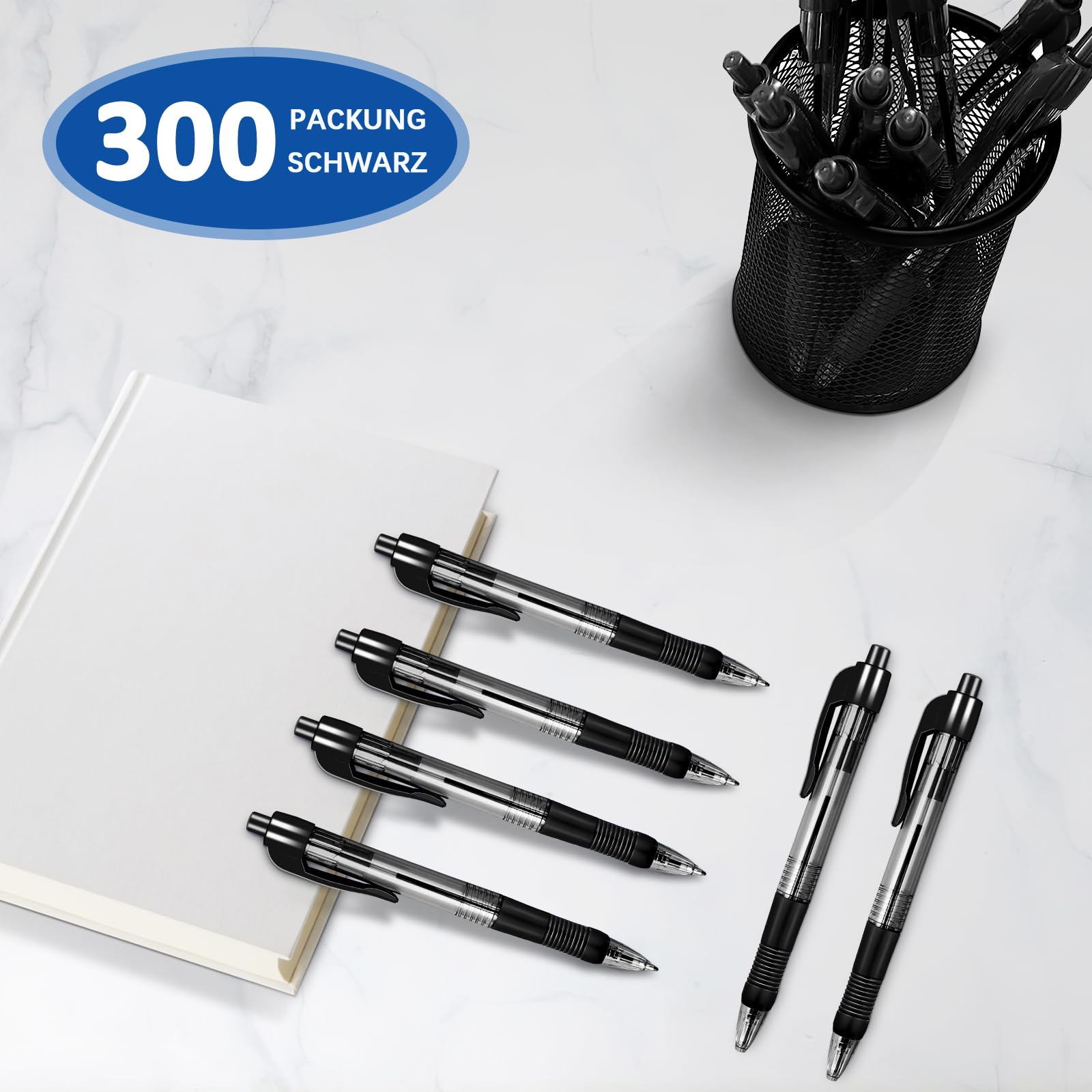300 penne in gel nero, penna a sfera in inchiostro nero per diario scrittura business, penna a sfera in gel nero per scuola ufficio Haushal