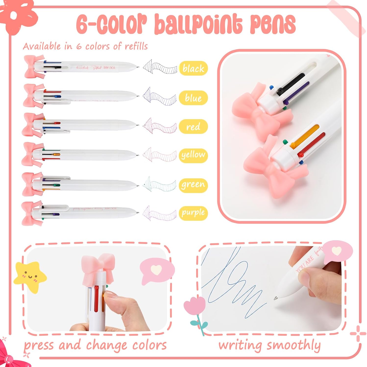 Sayglossy 30 Pcs Christian Pens with Pink Bow, Bible Verse Ballpoint Pens for Women, Cute Religious Pen Set, Christian Gifts for Women, Mother's Day Favors and Stationery Volunteer Appreciation Gifts