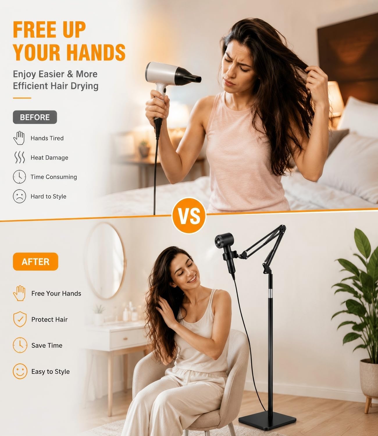 Hair Dryer Stand Hands Free Blow Dryer Holder with 31-67in Height
