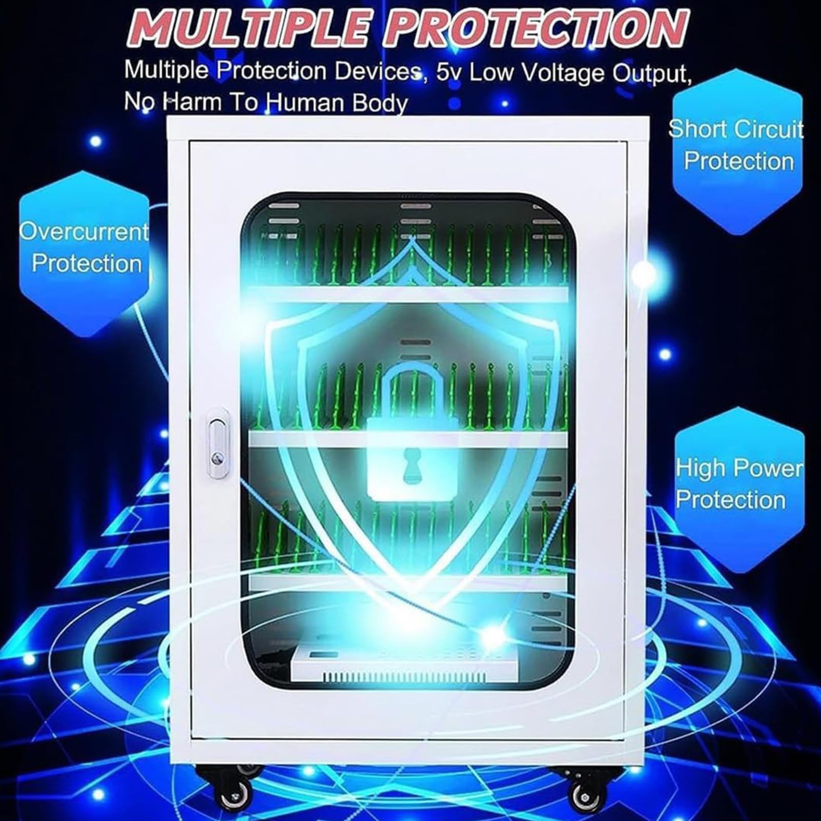 Armoire de chargement et de synchronisation, armoire de chargement et de rangement ultra sûre pour plusieurs tablettes avec espace pour jusqu'à 12 à 60 tablettes, porte résistante aux températures et