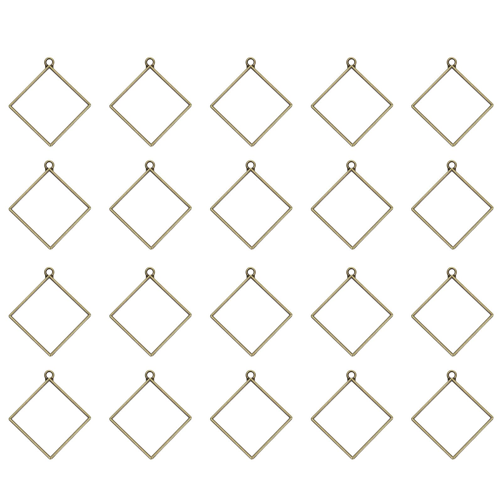 sourcing map 25Pcs Alloy Open Bezel Pendants, Square Hollow Frame Pendant Geometric Open Back Frame Pendant for Resin Jewelry Making Earrings Necklace Bracelet DIY, Bronze