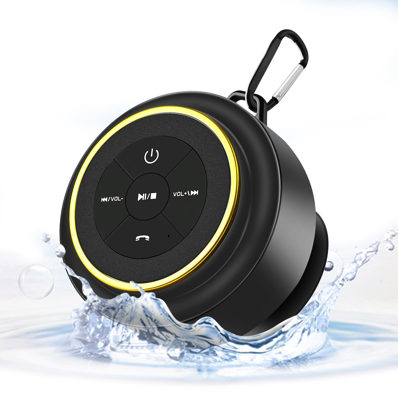 Altoparlante da doccia Bluetooth con moschettone, altoparlanti Bluetooth portatili con ventosa, impermeabile IP67, altoparlante wireless con luce LED, galleggiante, per campeggio, spiaggia,