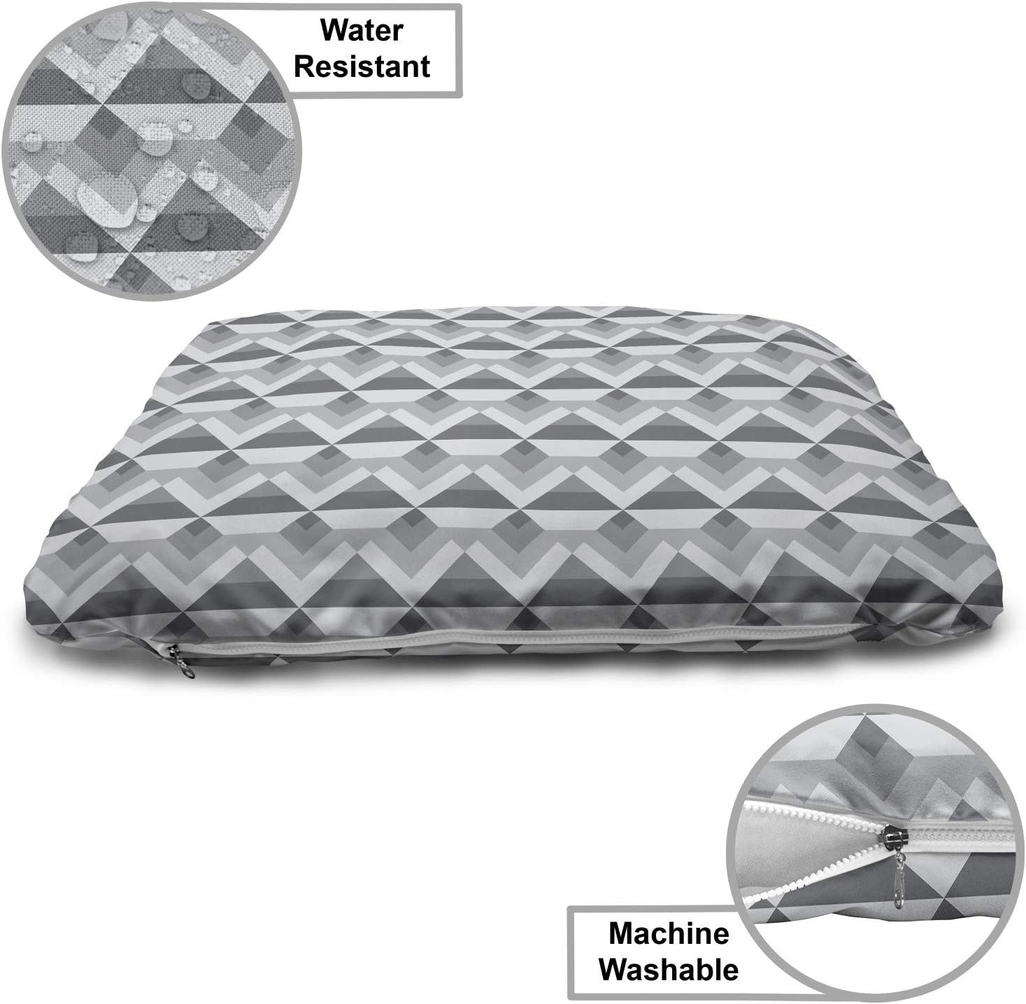 review Lunarable Grey Abstract Pet Bed, Vertical Striped Pattern with Diagonal Squares and Ombre Effect, Chew Resistant Pad for Dogs and Cats Cushion with Removable Cover, 24