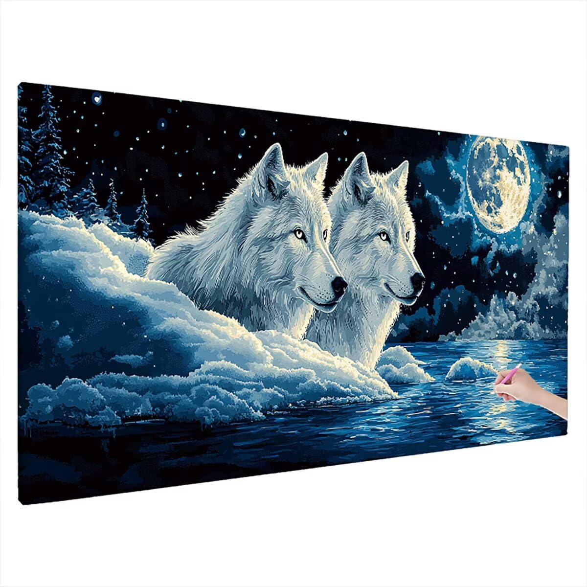 Wolf Diamond Painting Groß XXL 220x100cm, Diamant Painting Bilder Mond Muster, DIY Set Erwachsene mit Eckige Steine, Kreativ Set für Erwachsene, Herbstdeko, Geschenke für Frauen Weihnachtsdeko B-1