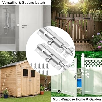 2 Set 2 Inch Door Lock Bolt: Stainless Steel Slide Bolt Catch Latch for Internal Doors Easy Fit with Screws for Bedroom Bathroom