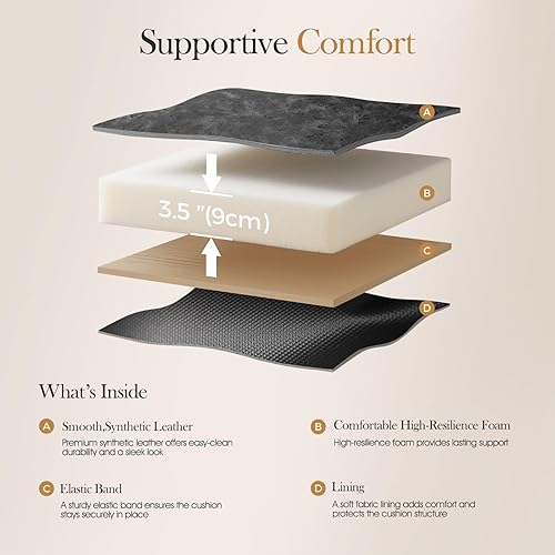 Miniatura 6 de Sophia & William Juego de 3 taburetes de bar negros, altura de mostrador de 24 pulgadas, taburetes de bar de cuero para isla de cocina