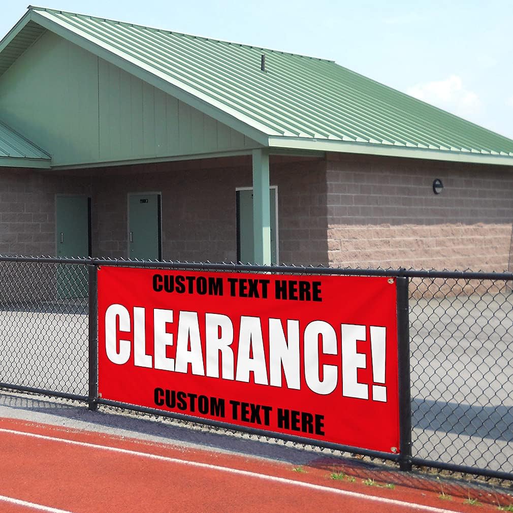 Custom Vinyl Banner Multiple Sizes Clearance Large Red Sales Sign Ideas Outdoor Weatherproof Industrial Yard Signs 4 Grommets Personalized Text Here 24x36Inches
