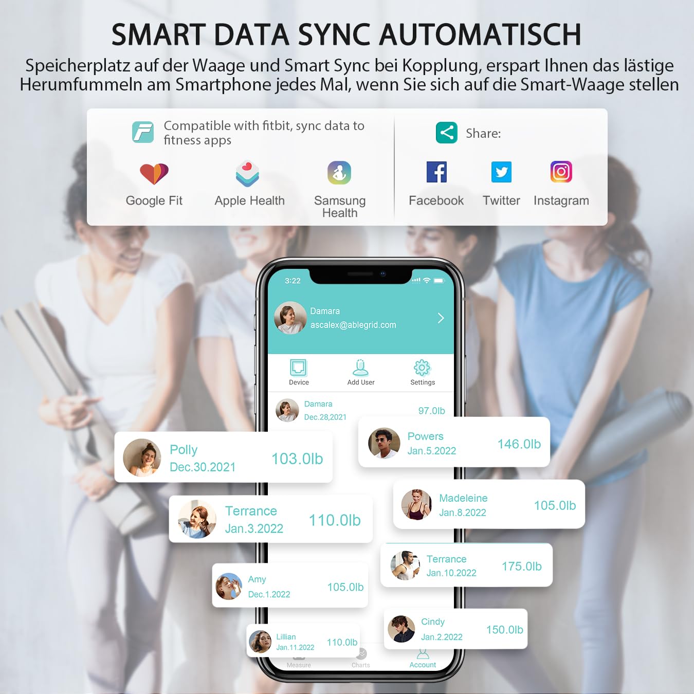 ABLEGRID Wiederaufladbar Körperfettwaage, LED Personenwaage Digital Mit Körperfett Und Muskelmasse Körperfettanalyse, 16 Messungen Der Körperzusammensetzung BMI, Herzfrequenz, 180kg, Schwarz