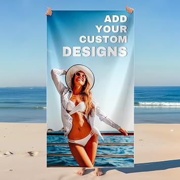 Custom Beach Towel with Photos and Text for Kids Adults, Personalized Beach & Bath Towels for Pool Gym Seaside Bathroom, 30x60 Inches Microfiber Soft Towel for Boys Girls