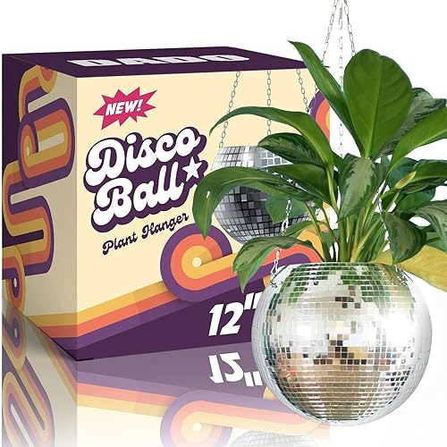 Miniatura 1 de DADO Maceta de bola de discoteca de 12 pulgadas, maceta de discoteca para plantas de interior, colgador de plantas de bola de disco, macetas únicas