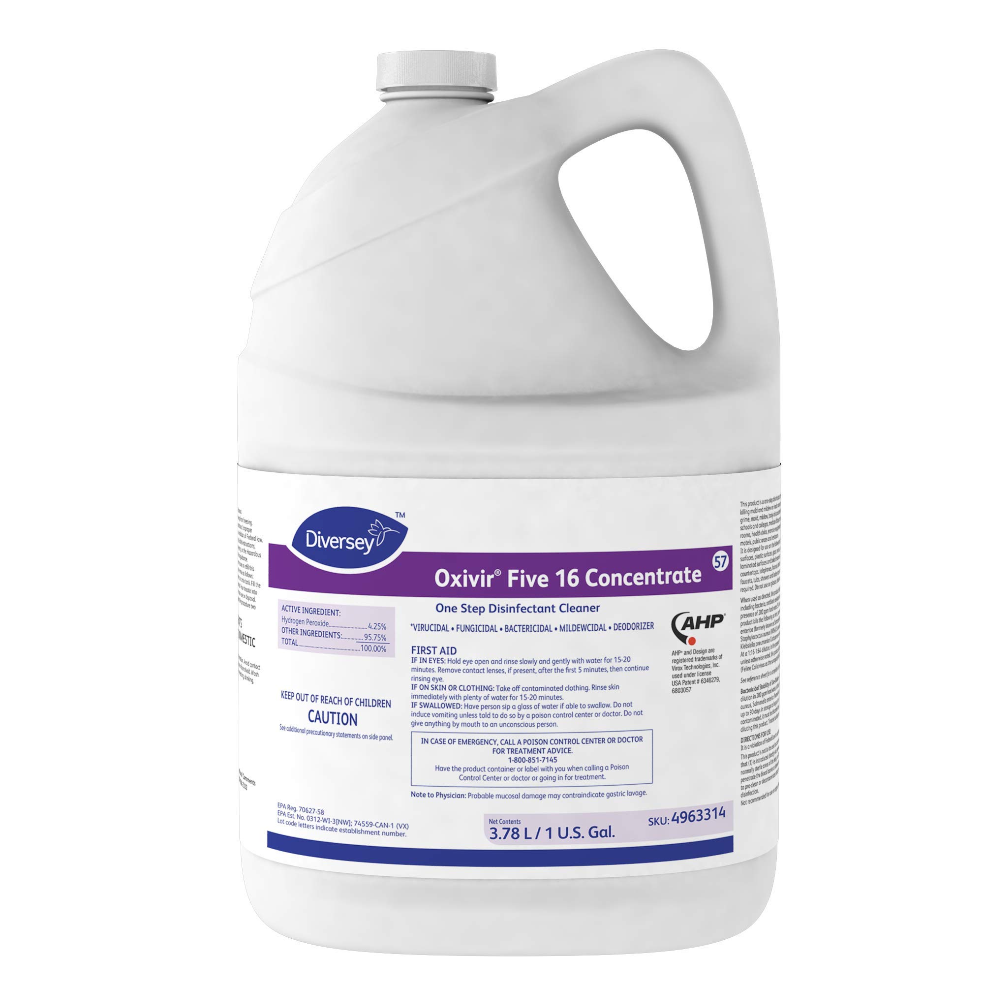 Oxivir Diversey Five 16 Concentrate One-Step Disinfectant Cleaner (4963314) - 1 Gallon Container (Pack of 3)