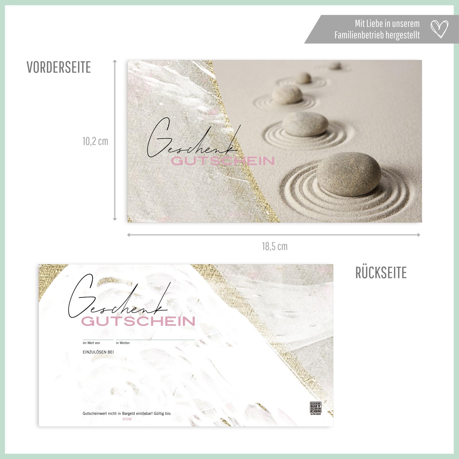 GESCHENKGUTSCHEINcom Gutschein-Set - 50 Gutscheine mit Umschlag & Schleife für Kosmetiksalon Kosmetik Wellness Spa Massageinstitute