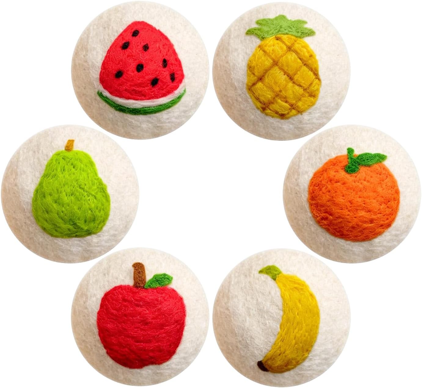 Wool Dryer Balls XL 6 Pack, Reusable Laundry Dryer Balls with Cute Fruit Design, Reduce Drying Time, Soften Clothes, Anti Static, Eco Friendly Dryer Sheets Alternative