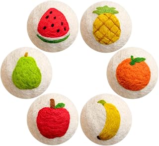 Wool Dryer Balls XL 6 Pack, Reusable Laundry Dryer Balls with Cute Fruit Design, Reduce Drying Time, Soften Clothes, Anti Static, Eco Friendly Dryer Sheets Alternative