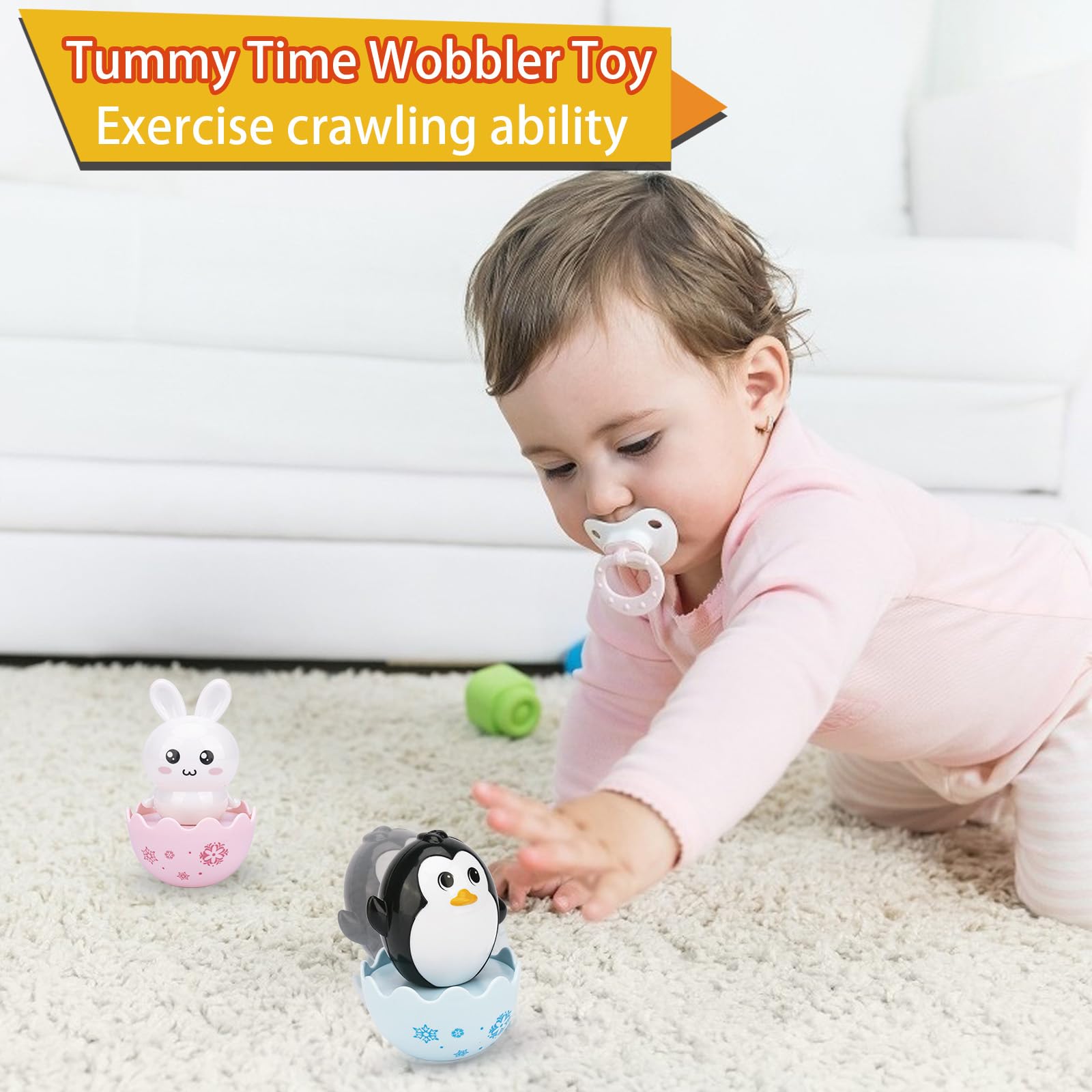 Juguetes de huevos de Pascua – Conejito, pollo, pingüino, Roly-Poly Animal Toys, regalo de Pascua de plástico para niños y niñas 2