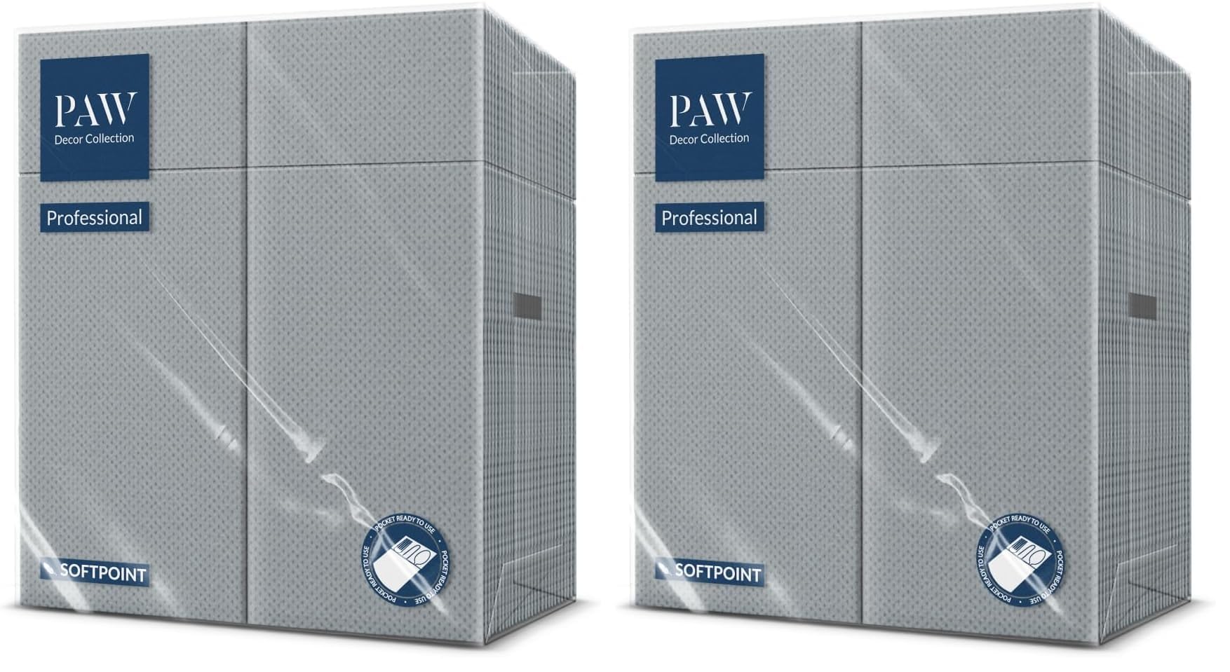 PAW - Besteckservietten aus Softpoint (32 x 38 cm 1/8 Bestecktasche) | 50 Stück | Perfekt für Pubs, Hotels oder Cafés | Serviettentaschen für Besteck | Grau (Packung mit 2)