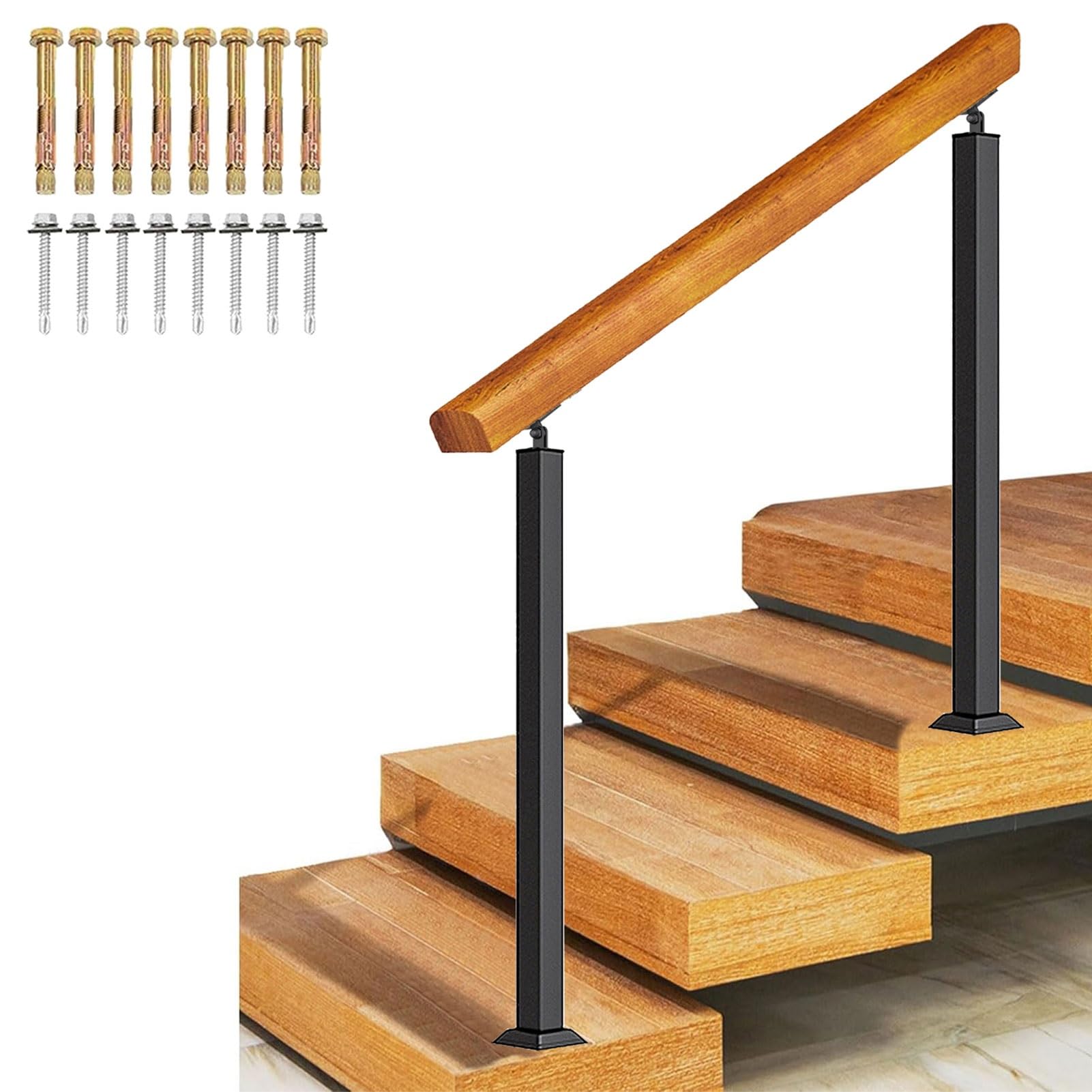 Gyeqxkt Height 85Cm Outdoor Handrail For 3 Step Stairs Solid Wood + Wrought Iron Metal Railing For Porches Concrete And Wooden Steps Ideal For 1 2 Or 3 Steps