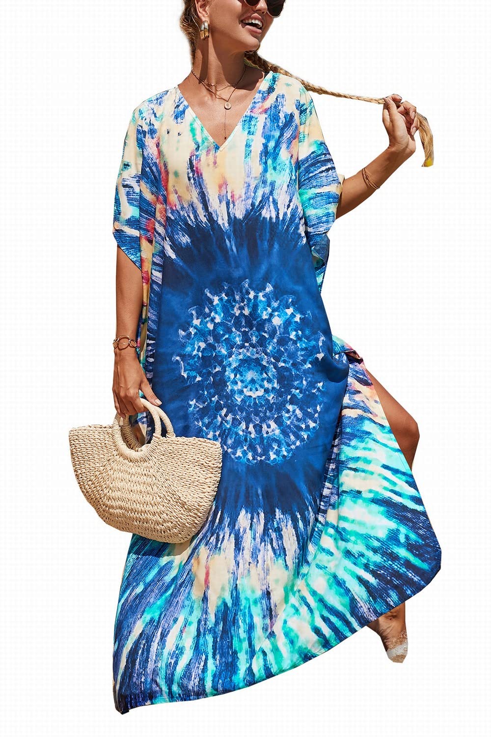 YouKDSummer Long Kaftan Bohemian Loungewear Beach Swimsuit Cover Up Maxi Dress for Women